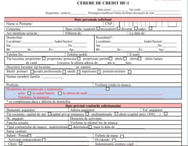 Cerere de credit HF-1