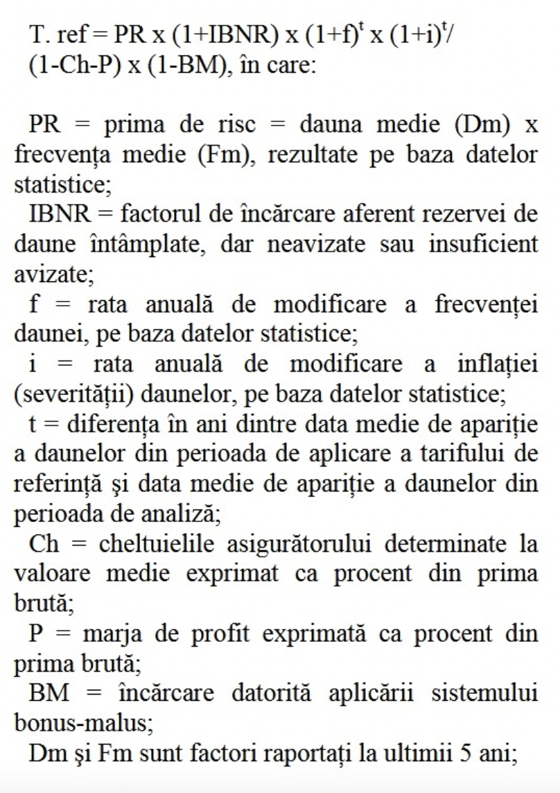 Tarifele de referință RCA - formulă complexă